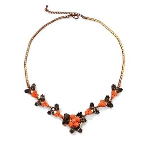Coral and Jade 18KGP Flower Necklace